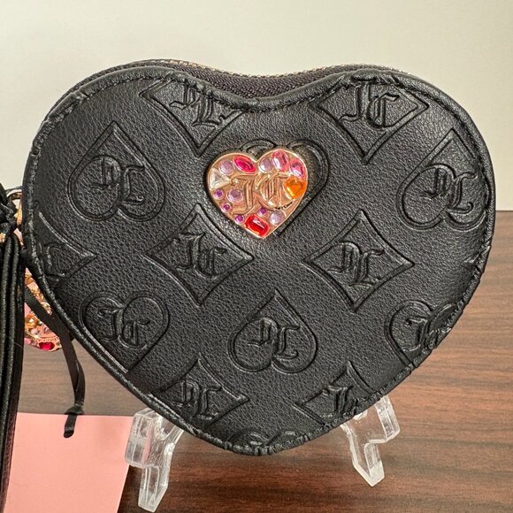 Juicy Couture Glam Heart Zip Wristlet Black NWT - Picture 2 of 6